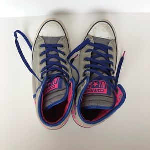 Converse mid tops grey with blue and pink